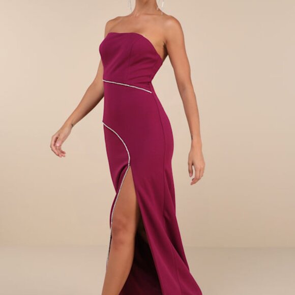 Lulus Dresses & Skirts - Lulus Elevated Sparkle Magenta Rhinestone Strapless Maxi Dress Pink - Size S